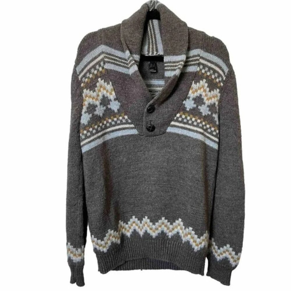 Homini Emerito Wool Blend Shawl Collar Nordic Fair Isle Sweater